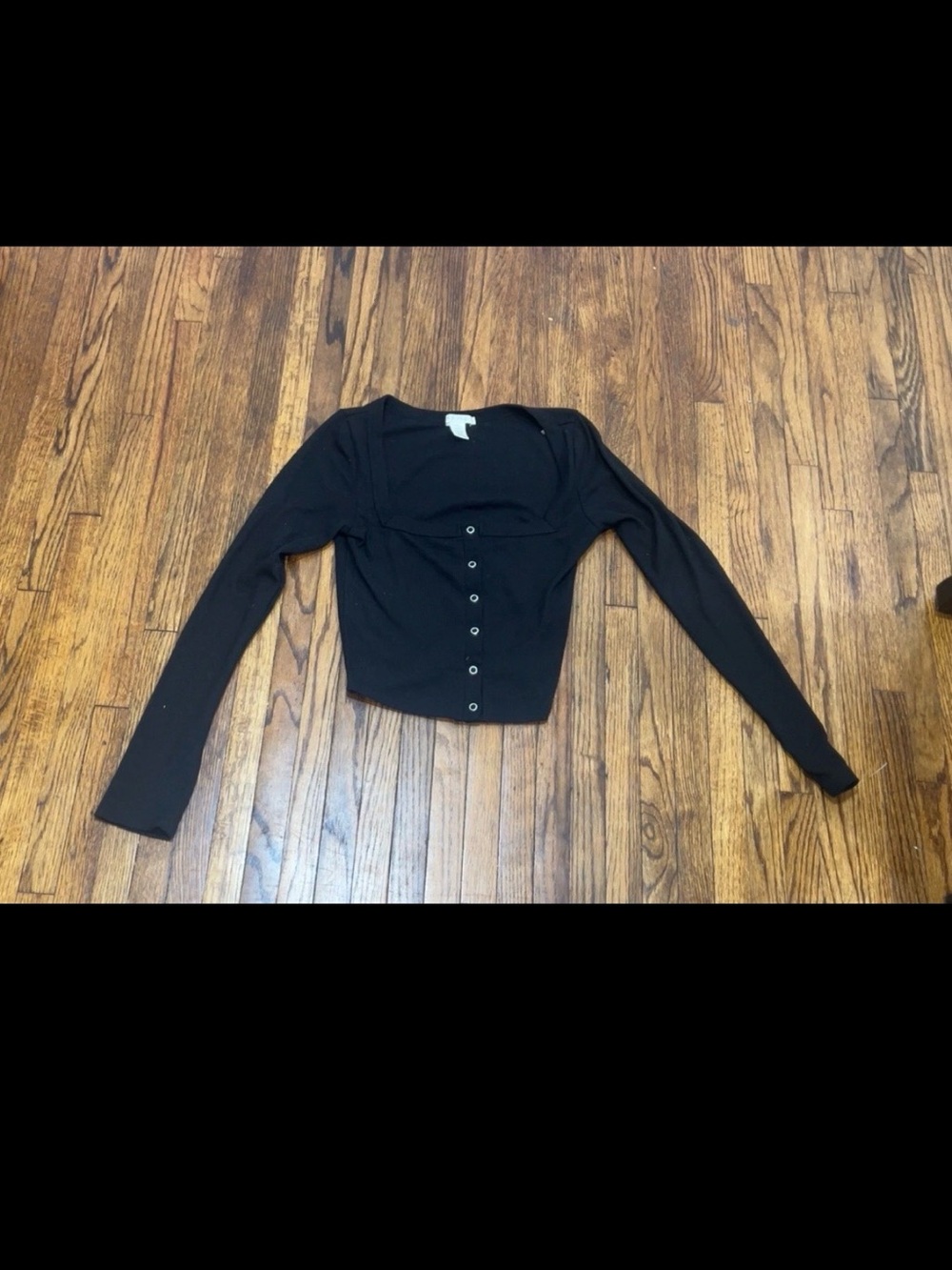 Bozzolo Black Long-Sleeve Square Neck Button Front Top